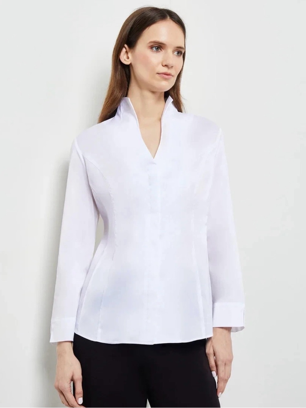MISOOK Hi-Neck Stretch Cotton Blouse White Tru Fit Shirt Womens Size Small NEW